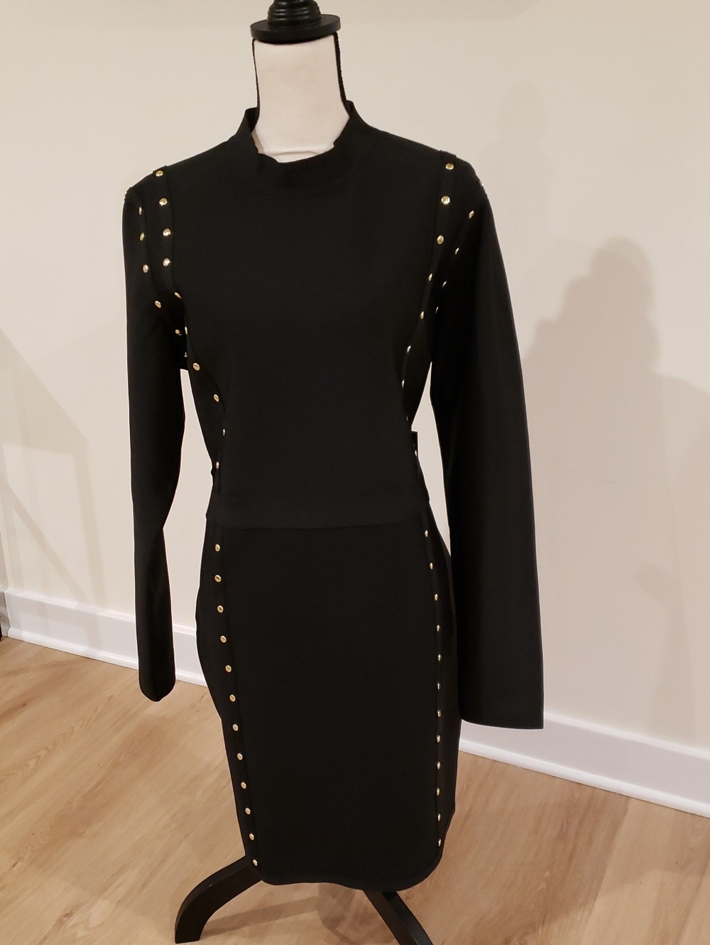 VENUS Black Long-Sleeve Studded Bodycon Dress NEW